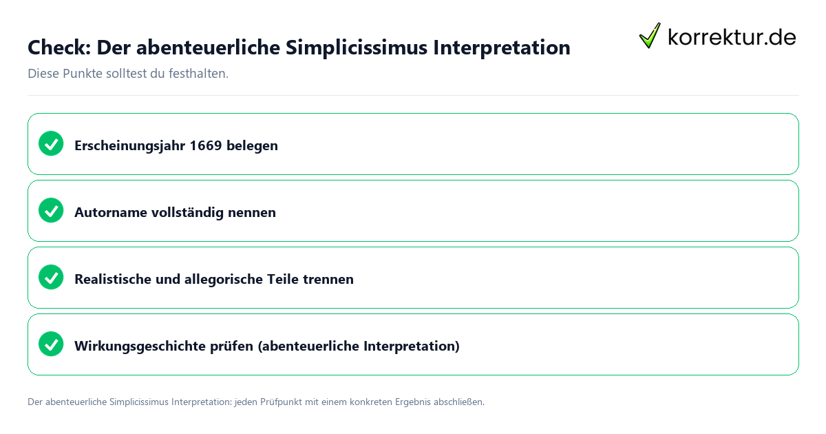 Der abenteuerliche Simplicissimus Interpretation mit einer themenspezifischen Checkliste