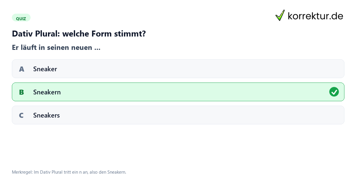 Quiz zum Sneaker Artikel und Dativ Plural