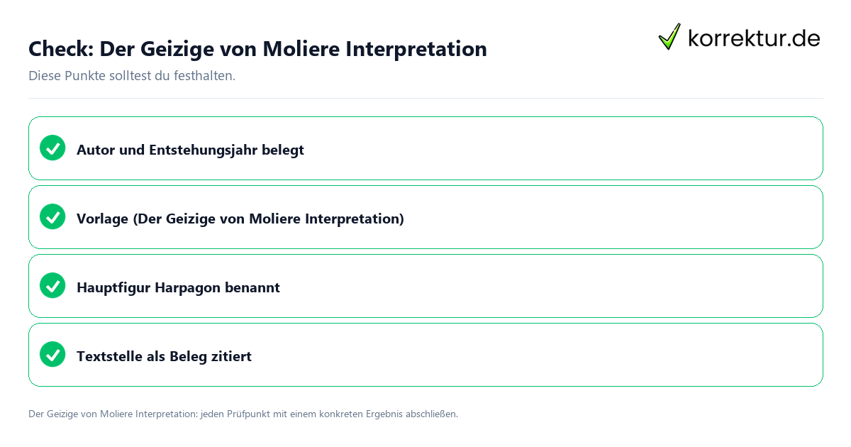 Der Geizige von Moliere Interpretation mit einer themenspezifischen Checkliste