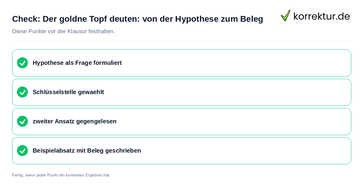 Check: Der goldne Topf deuten: von der Hypothese zum Beleg Der goldne Topf deuten: von der Hypothese zum Beleg: Prüfliste mit vier Punkten