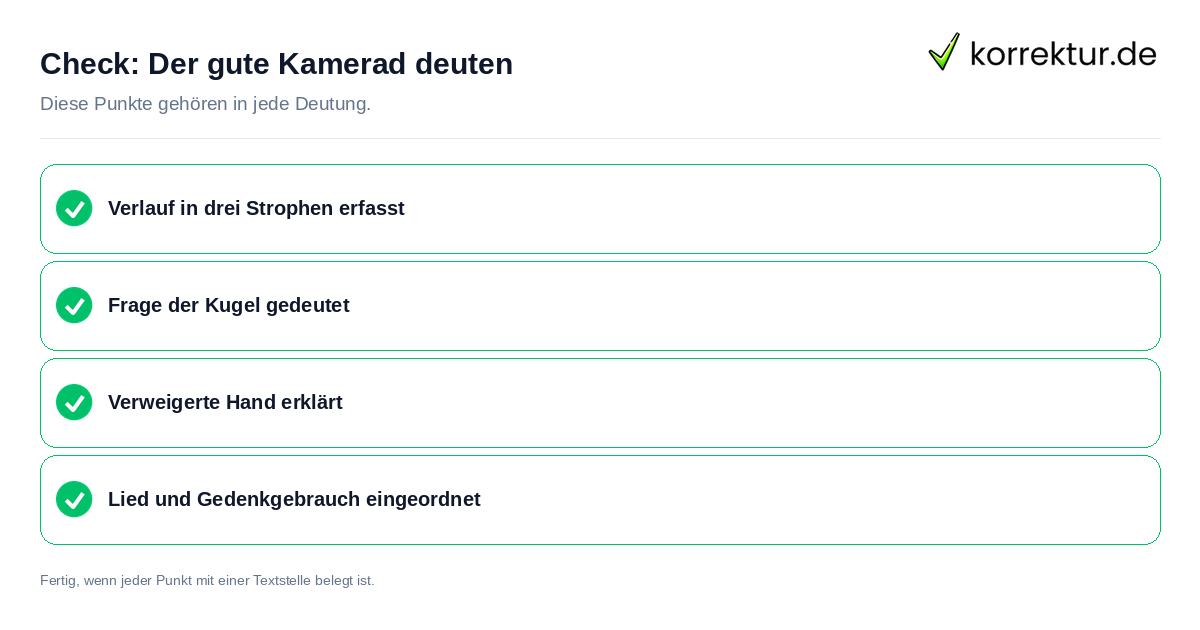 Check: Der gute Kamerad deuten Der gute Kamerad deuten: Prüfliste mit vier Punkten