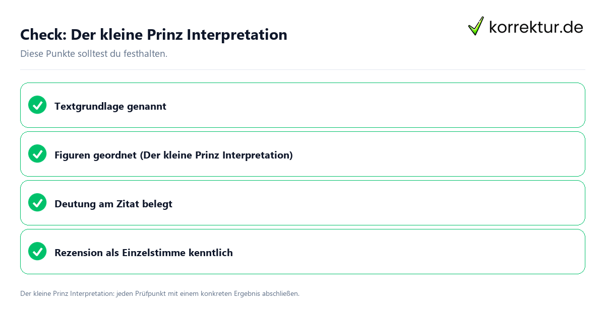 Der kleine Prinz Interpretation mit einer themenspezifischen Checkliste