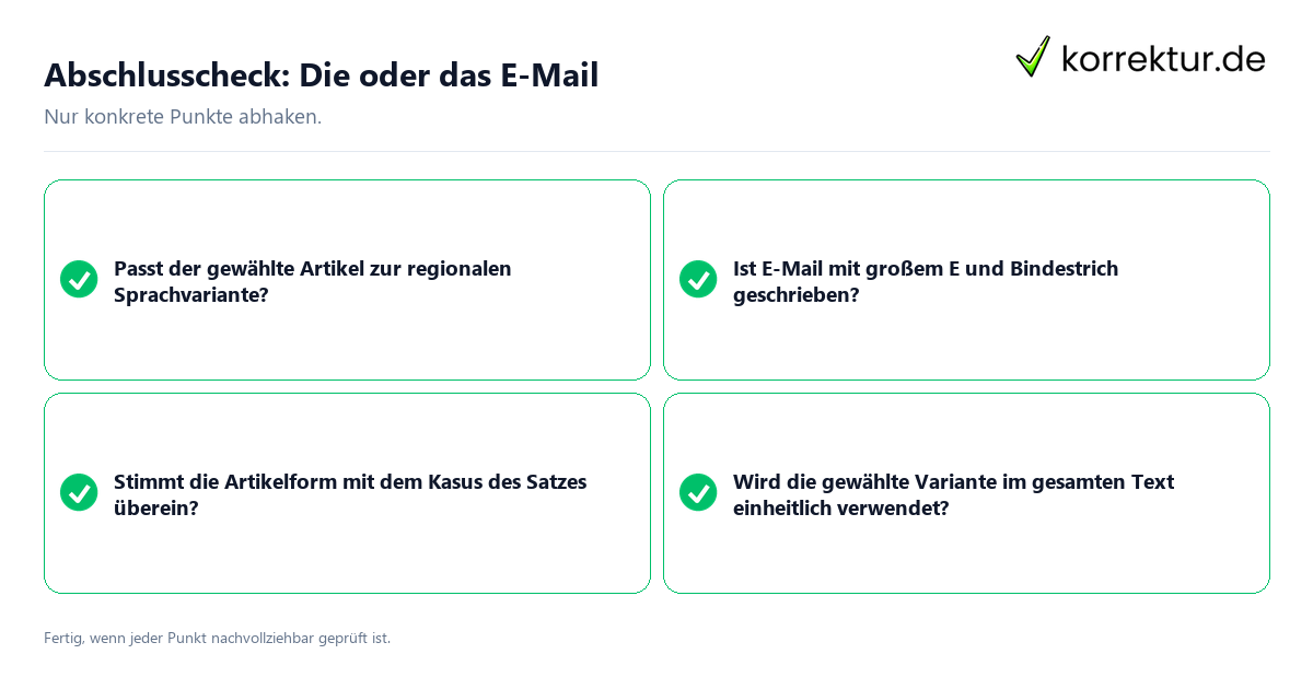 Abschlusscheck: Die oder das E-Mail Konkreter Abschlusscheck zu Die oder das E-Mail