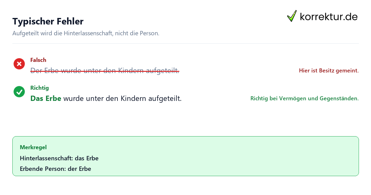 der oder das Erbe richtig verwenden, typische Fehler vermeiden