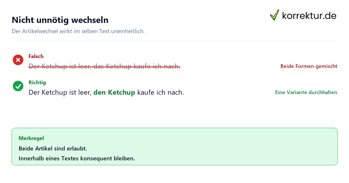 Nicht unnötig wechseln Der oder das Ketchup richtig und einheitlich verwenden