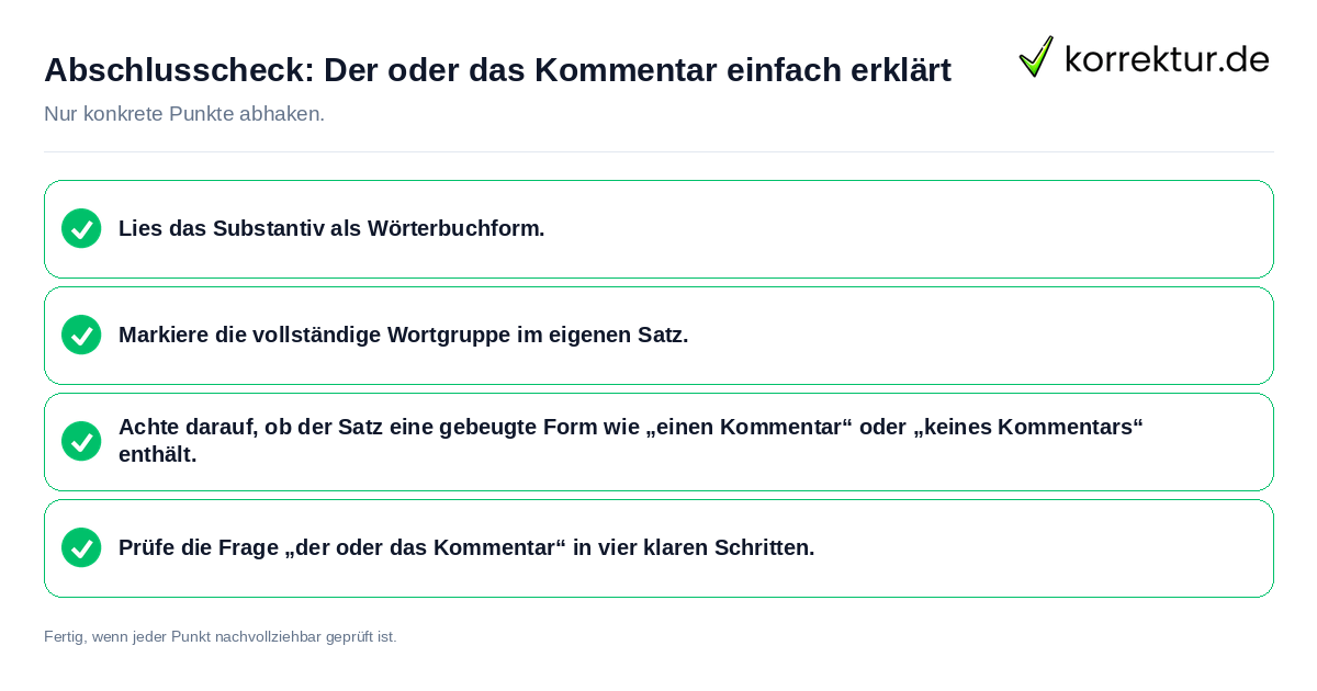 Abschlusscheck: Der oder das Kommentar einfach erklärt Konkreter Abschlusscheck zu Der oder das Kommentar einfach erklärt