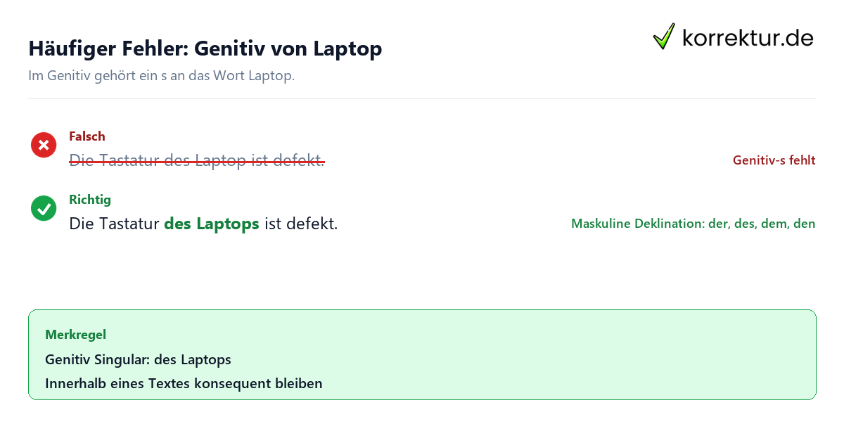 Häufiger Fehler: Genitiv von Laptop Genitiv-Fehler bei Laptop korrigiert: des Laptops statt des Laptop