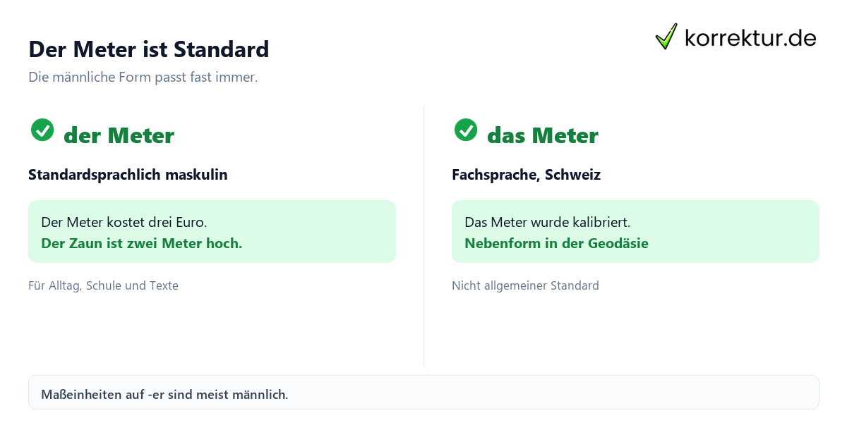 Der Meter ist Standard der oder das Meter: Standardform und Nebenform im Vergleich