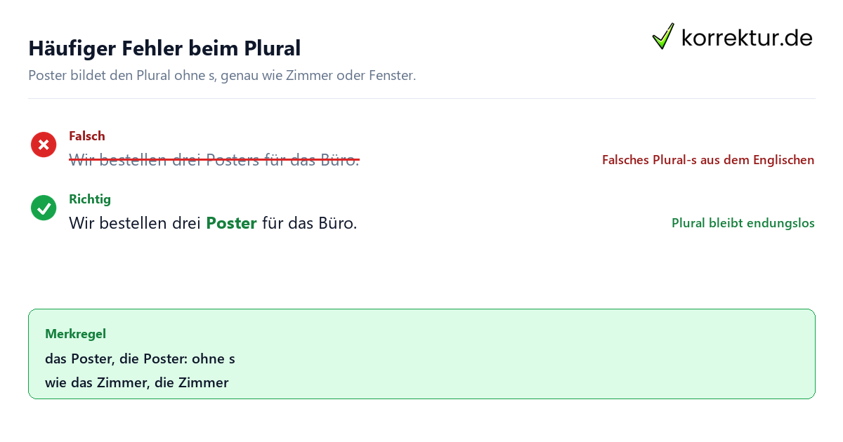 der oder das Poster: typische Fehler beim Plural korrigieren