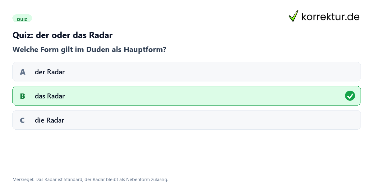 Quiz zum Genus von Radar der oder das Radar