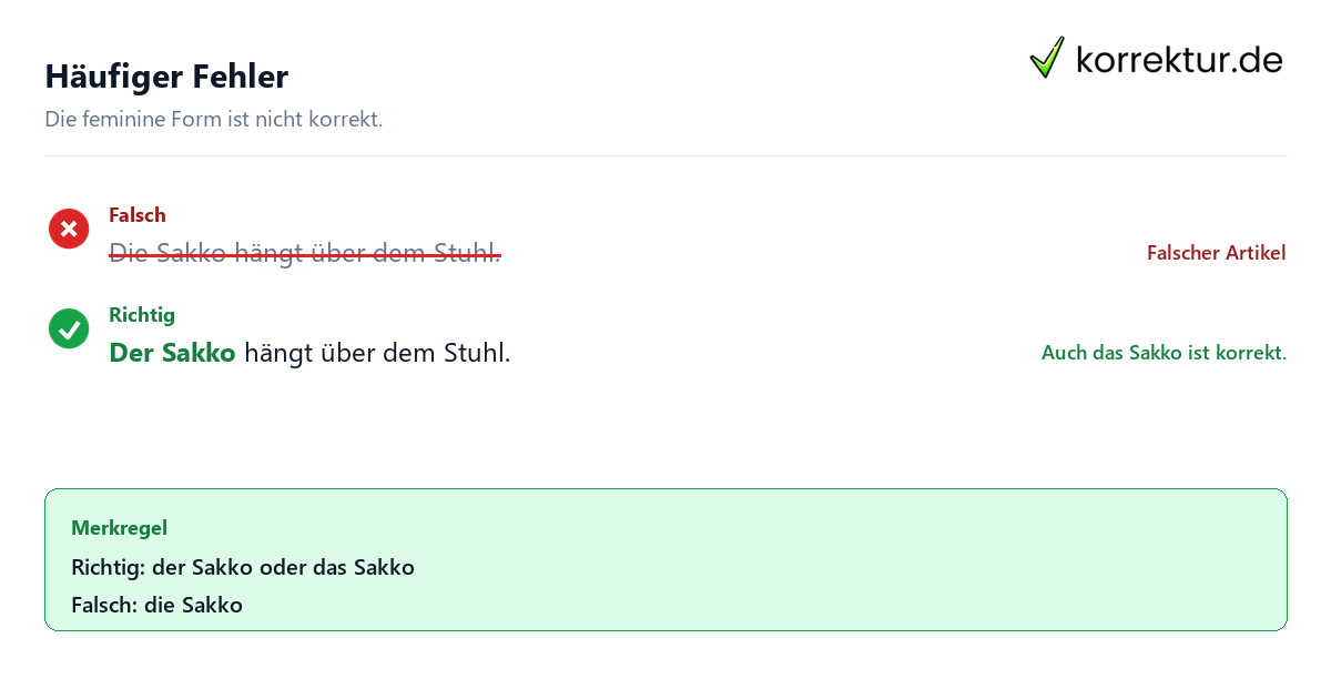 Häufiger Fehler Der oder das Sakko: Häufiger Fehler mit die Sakko