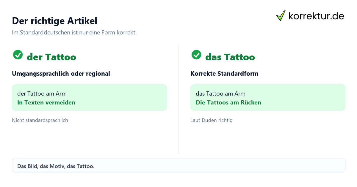 Der richtige Artikel Der oder das Tattoo: Vergleich der richtigen Artikelverwendung