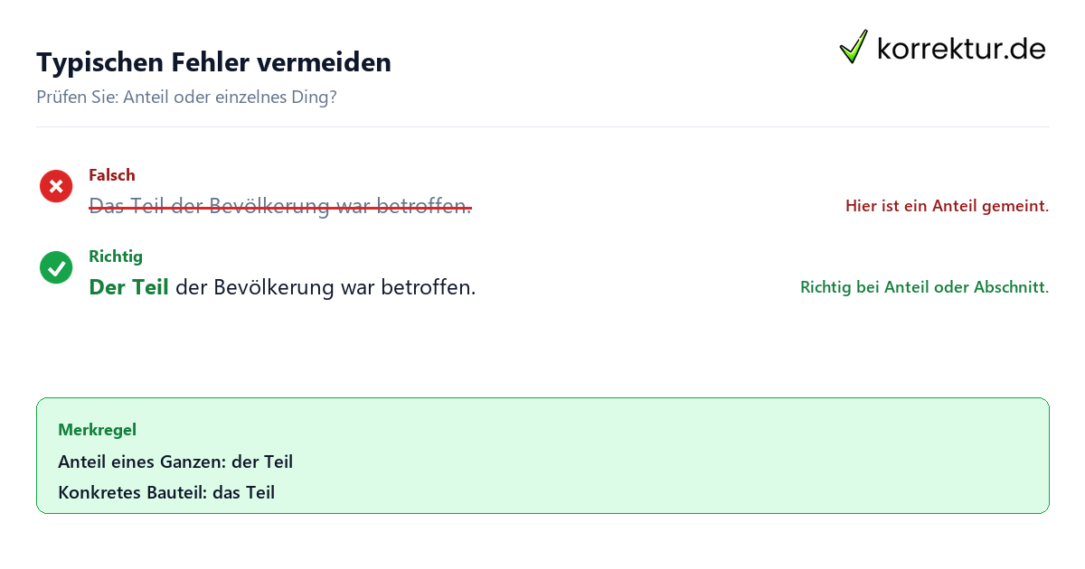 Der oder das Teil: typischen Artikelfehler korrigieren