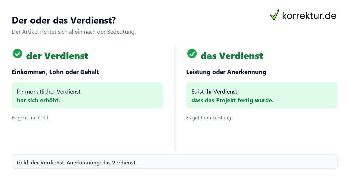 Der oder das Verdienst? der oder das Verdienst, Einkommen und Leistung richtig unterscheiden