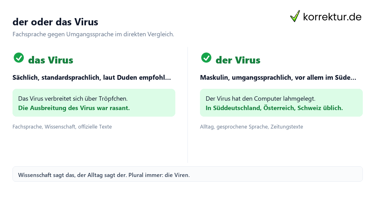 der oder das Virus der oder das Virus Vergleich Genus Fachsprache Alltag
