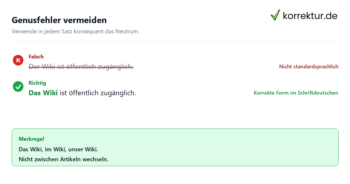 Der oder das Wiki: Genusfehler korrekt verbessern