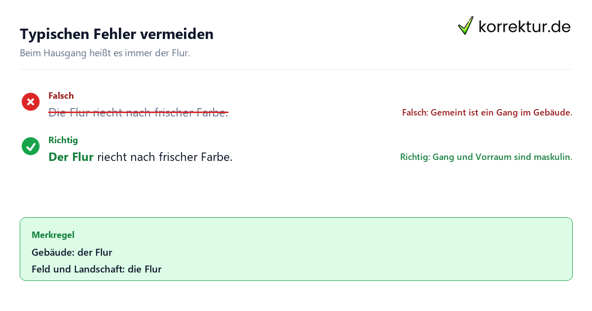 Typischen Fehler vermeiden Der oder die Flur richtig verwenden: Genusfehler korrigieren