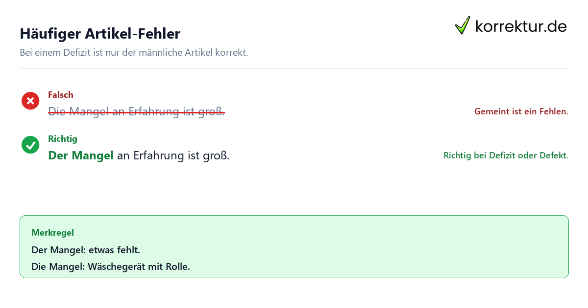 Der oder die Mangel richtig verwenden: Satzkorrektur