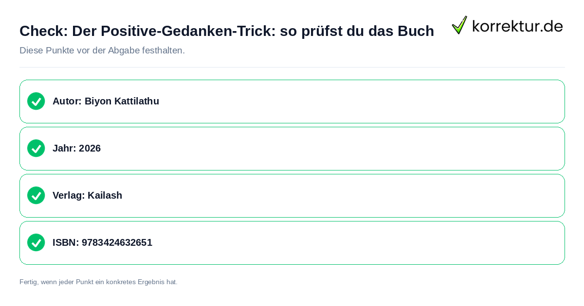 Check: Der Positive-Gedanken-Trick: so prüfst du das Buch Der Positive-Gedanken-Trick: so prüfst du das Buch: Prüfliste mit vier Punkten