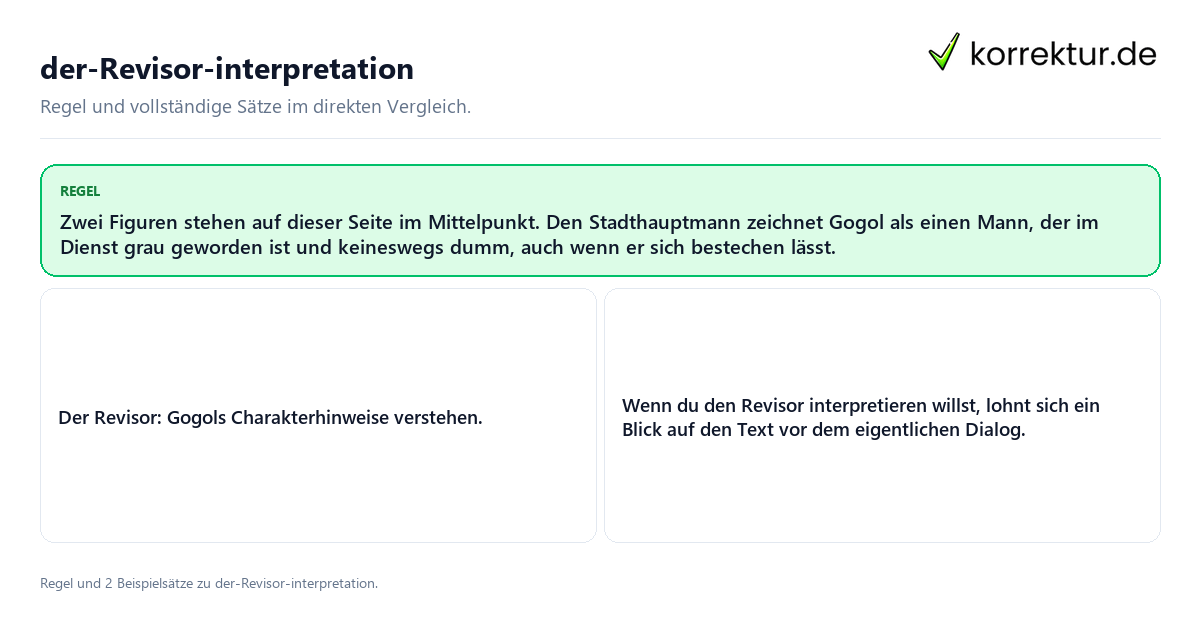 Konkrete Regel und vollständige Beispielsätze zu der-Revisor-interpretation