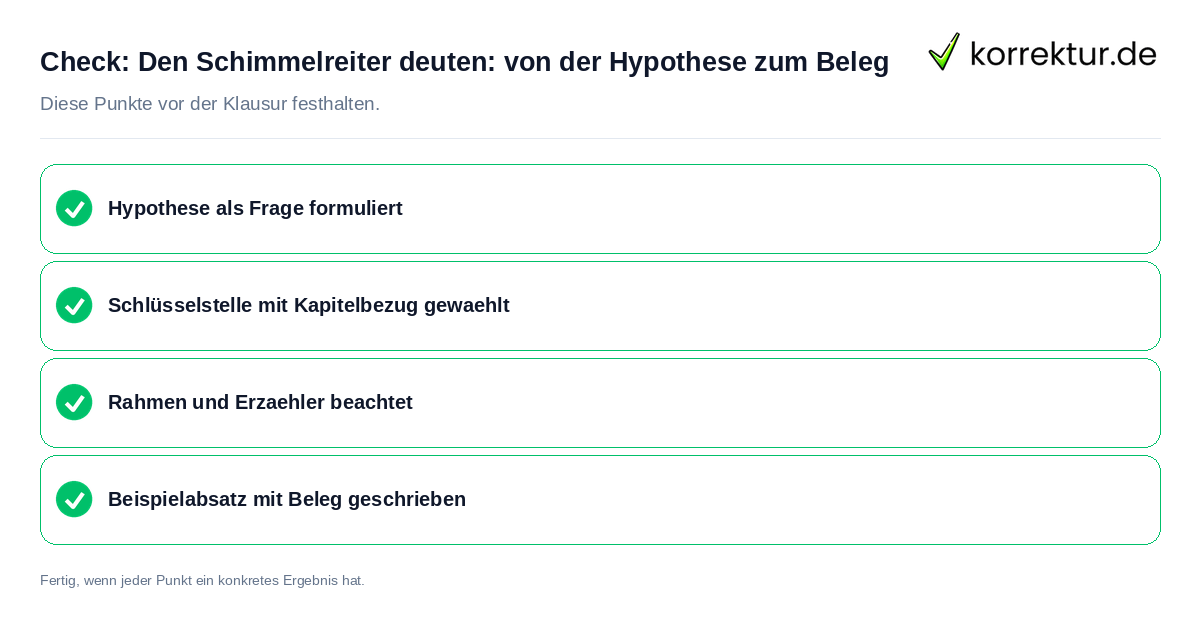 Check: Den Schimmelreiter deuten: von der Hypothese zum Beleg Den Schimmelreiter deuten: von der Hypothese zum Beleg: Prüfliste mit vier Punkten