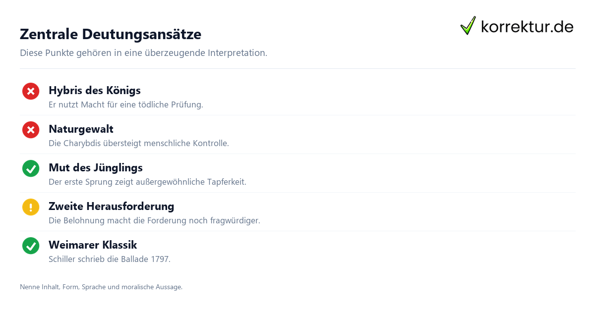 Zentrale Deutungsansätze Der Taucher: Interpretation der Ballade, Deutungsansätze