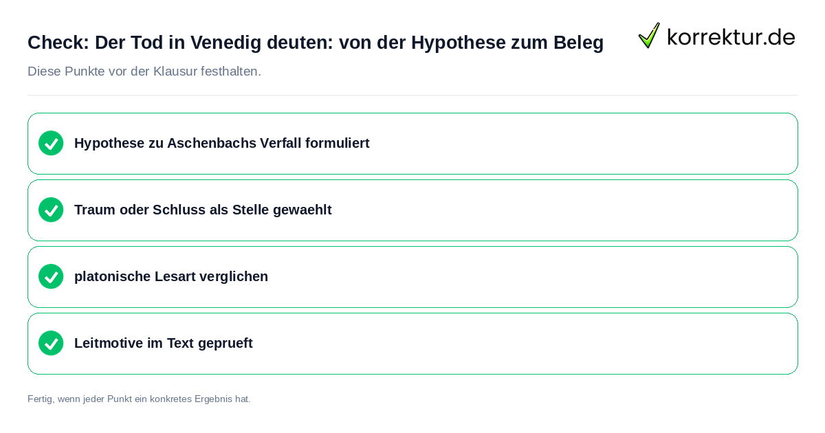 Der Tod in Venedig deuten: von der Hypothese zum Beleg: Prüfliste mit vier Punkten
