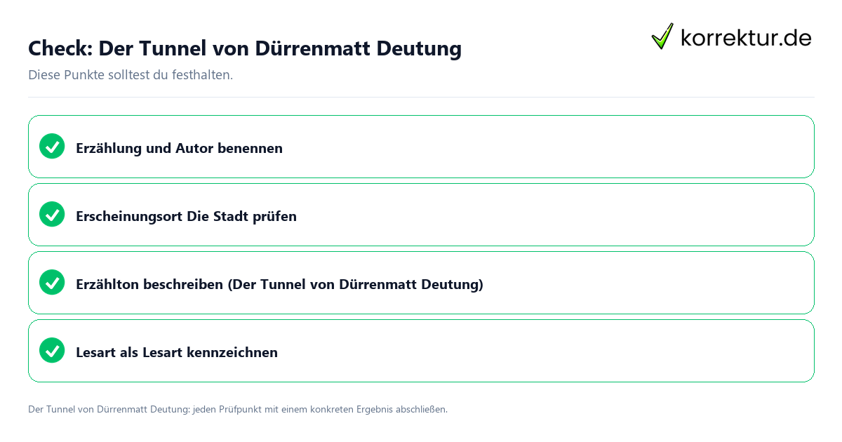 Check: Der Tunnel von Dürrenmatt Deutung Der Tunnel von Dürrenmatt Deutung mit einer themenspezifischen Checkliste