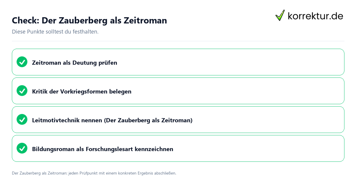 Check: Der Zauberberg als Zeitroman Der Zauberberg als Zeitroman mit einer themenspezifischen Checkliste