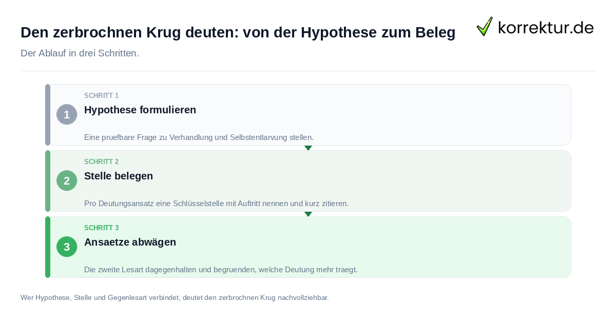 Den zerbrochnen Krug deuten: von der Hypothese zum Beleg: der Ablauf in drei Schritten