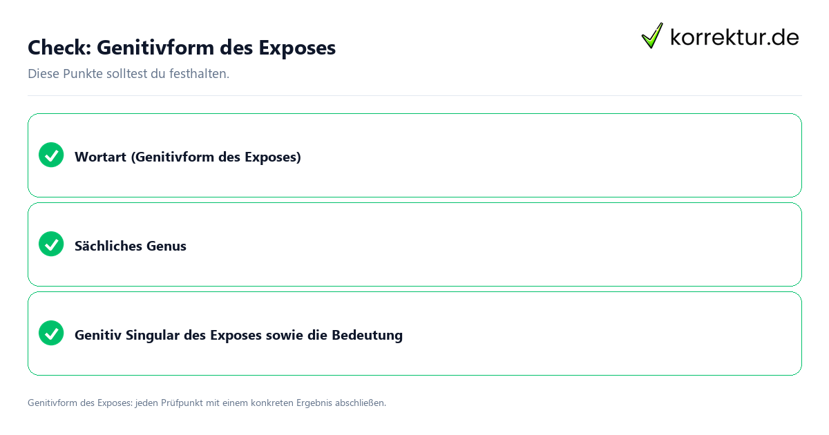 Check: Genitivform des Exposes Genitivform des Exposes mit einer themenspezifischen Checkliste