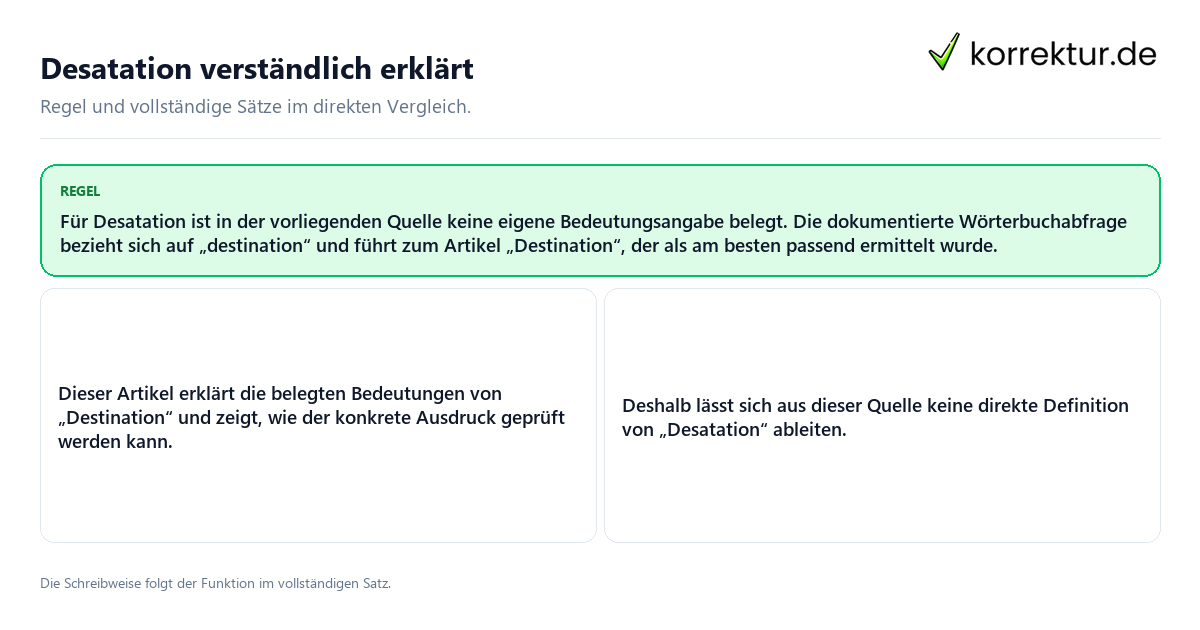 Konkrete Regel und vollständige Beispielsätze zu Desatation verständlich erklärt