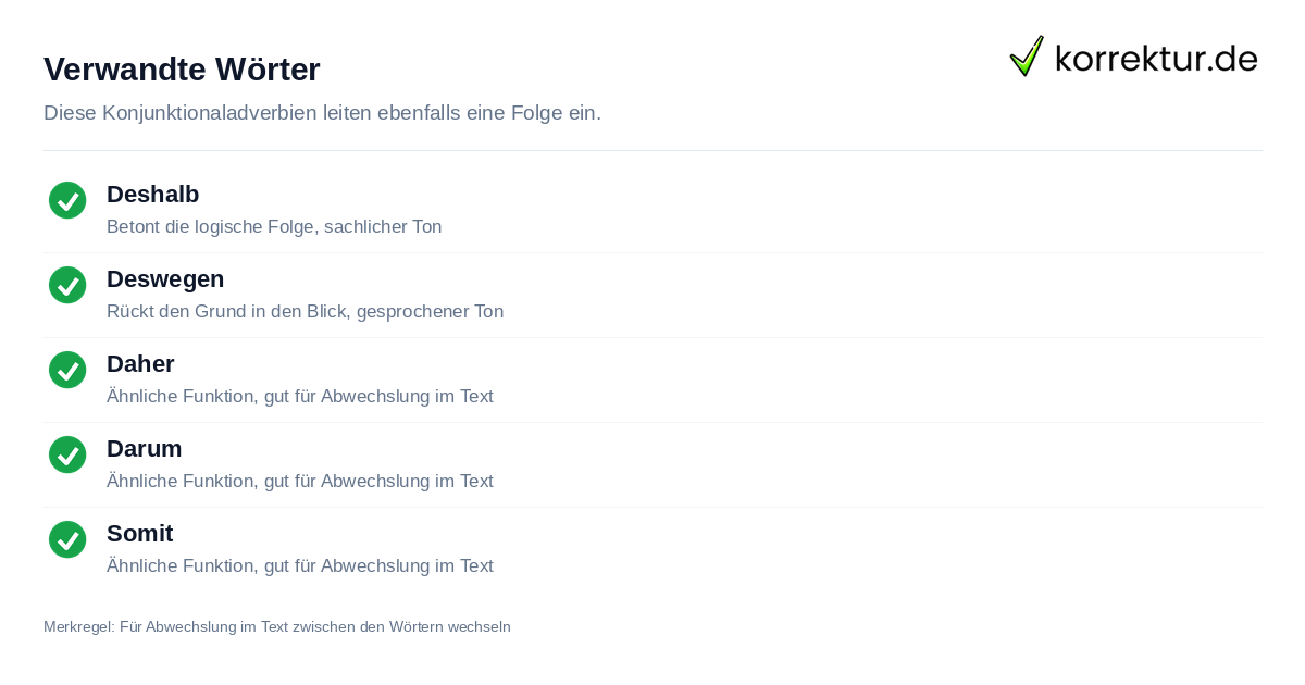 Verwandte Wörter zu deshalb und deswegen richtig verwenden