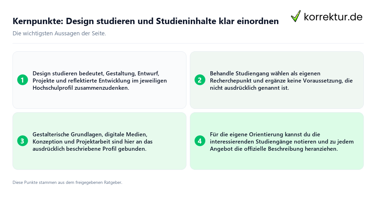 Konkrete Kernpunkte zu Design studieren und Studieninhalte klar einordnen