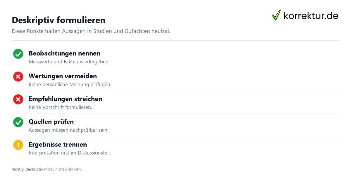 deskriptiv Bedeutung: Checkliste für wertfreie Aussagen