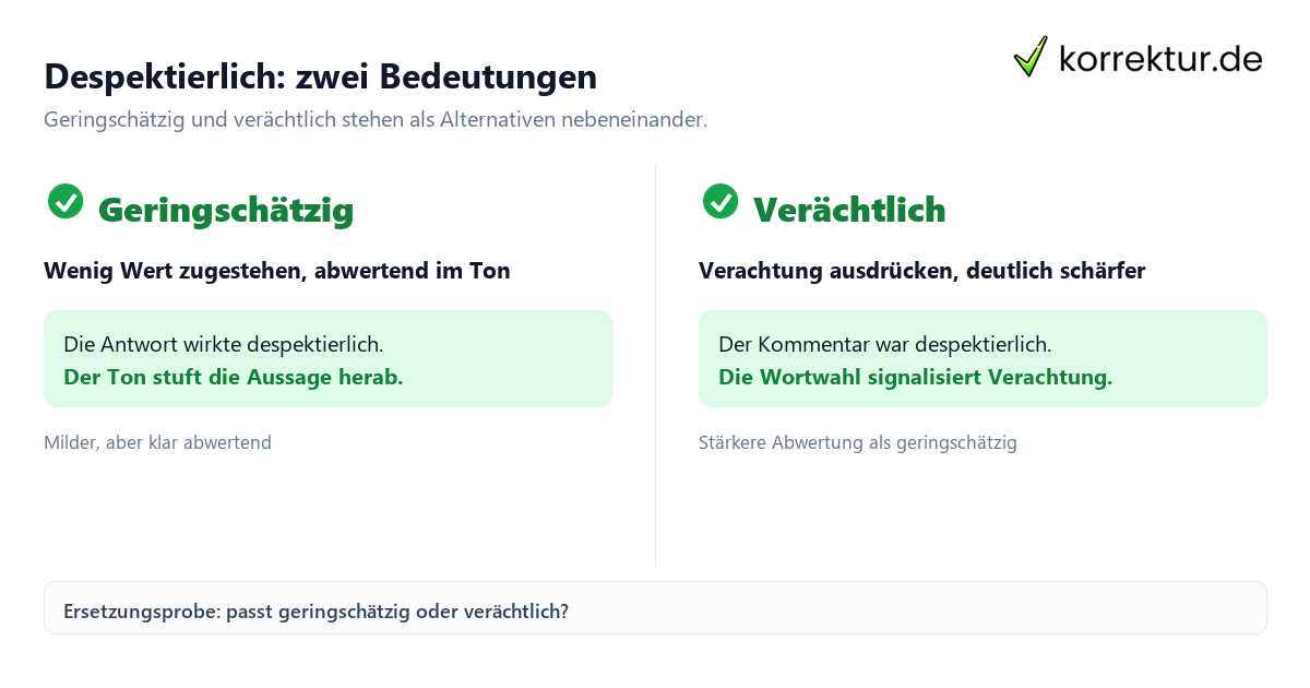 Despektierlich: zwei Bedeutungen Was bedeutet despektierlich? Bedeutung geringschätzig und verächtlich im Vergleich