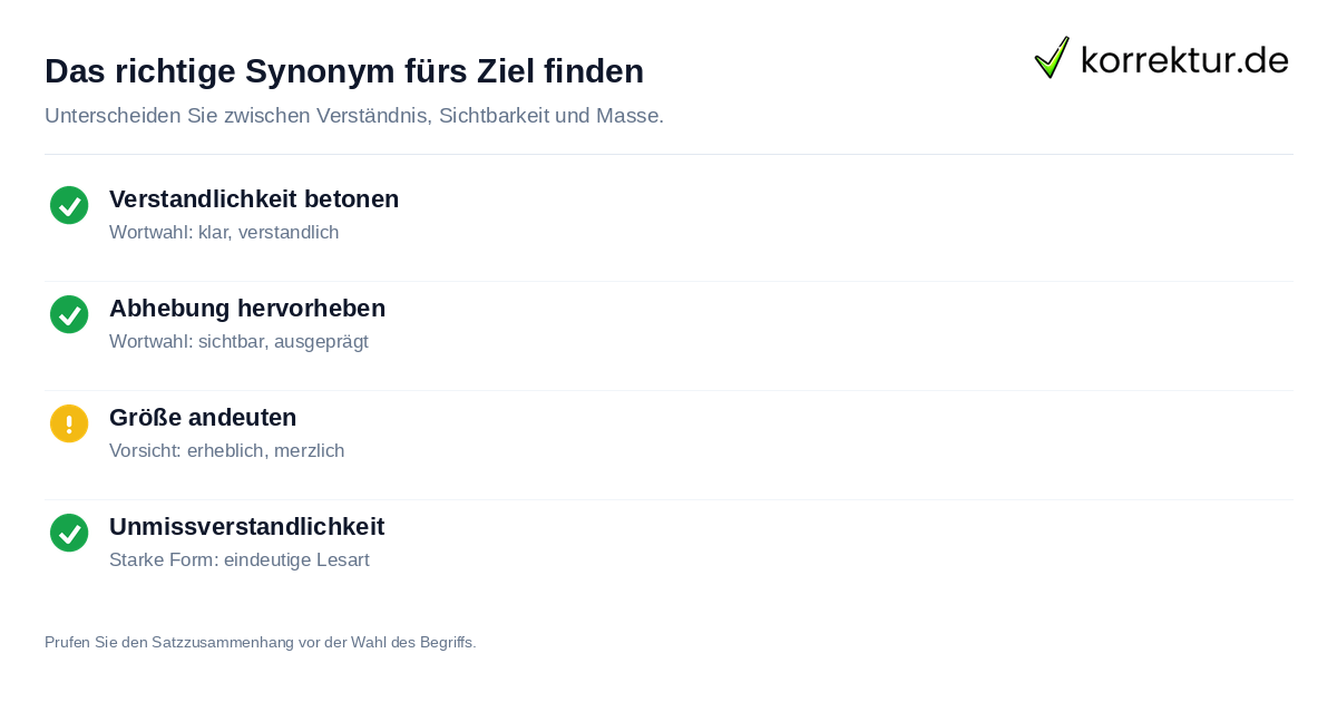 Das richtige Synonym fürs Ziel finden Checkliste korrektes Synonym Deutlich wählen