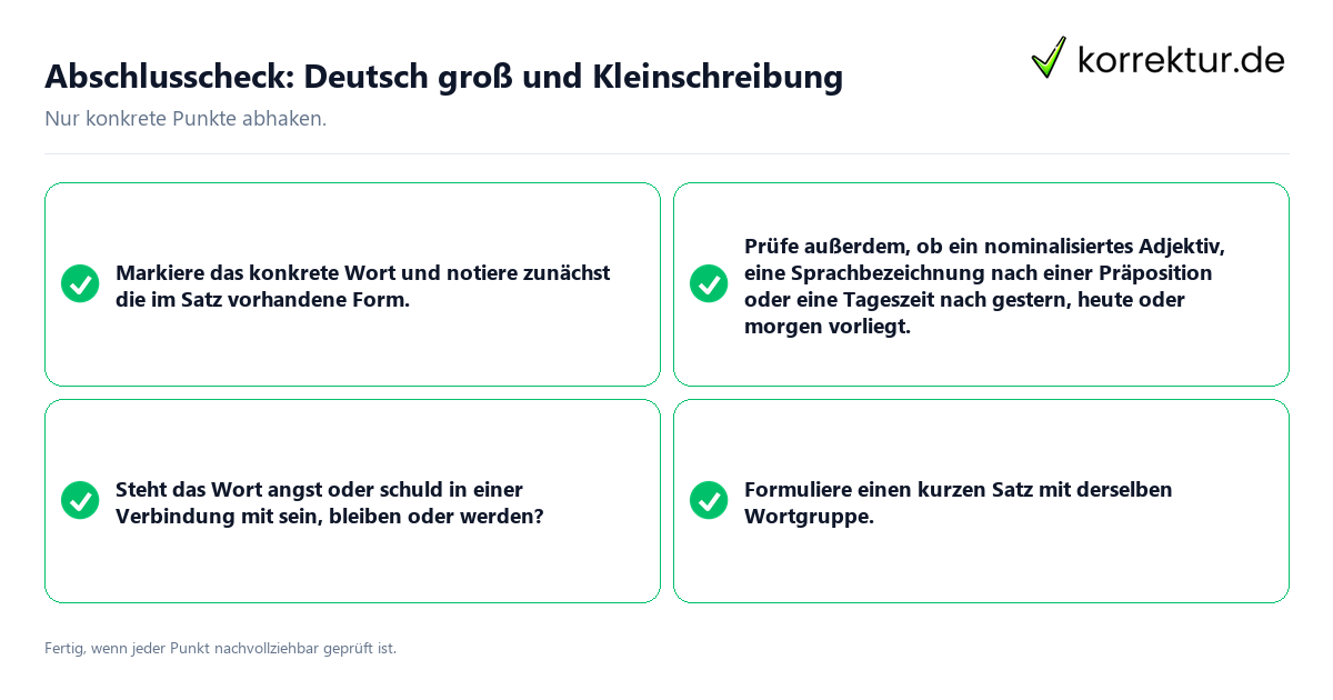 Konkreter Abschlusscheck zu Deutsch groß und Kleinschreibung