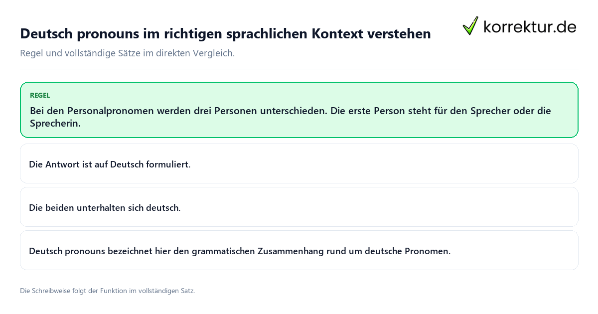 Konkrete Regel und vollständige Beispielsätze zu Deutsch pronouns im richtigen sprachlichen Kontext verstehen