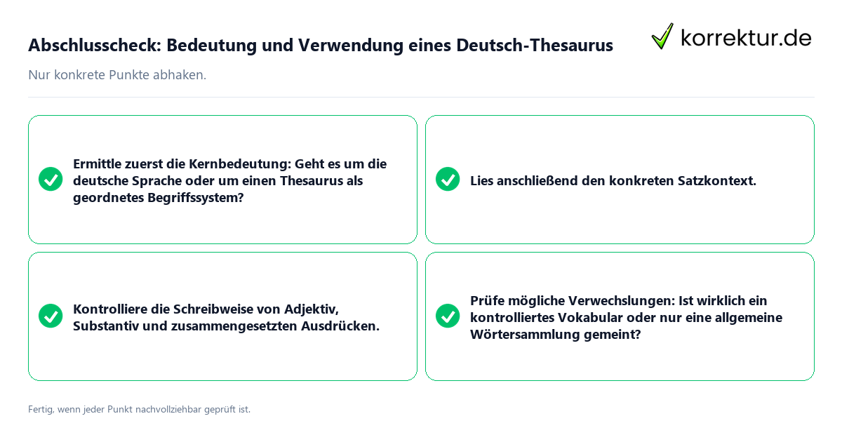 Konkreter Abschlusscheck zu Bedeutung und Verwendung eines Deutsch-Thesaurus
