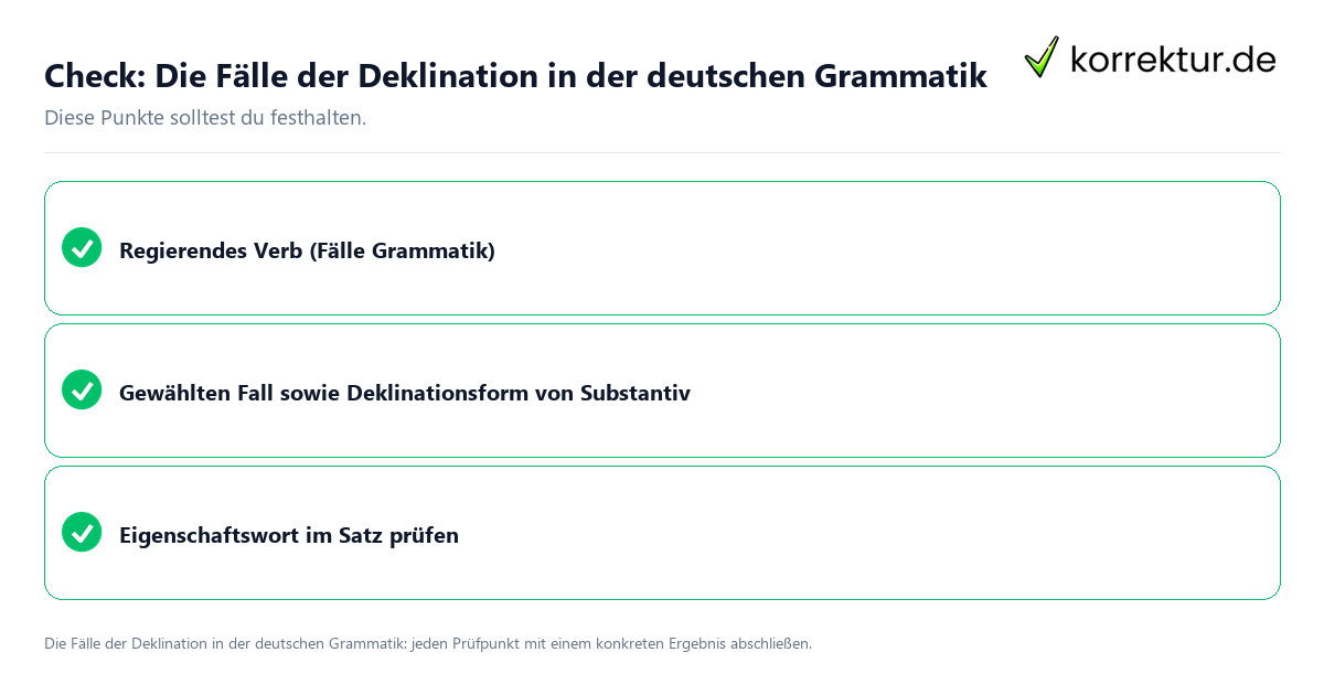 Die Fälle der Deklination in der deutschen Grammatik mit einer themenspezifischen Checkliste