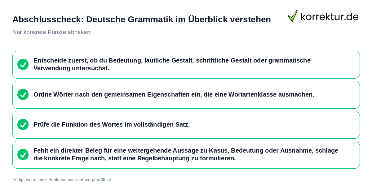 Konkreter Abschlusscheck zu Deutsche Grammatik im Überblick verstehen