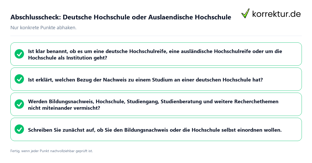 Konkreter Abschlusscheck zu Deutsche Hochschule oder Auslaendische Hochschule