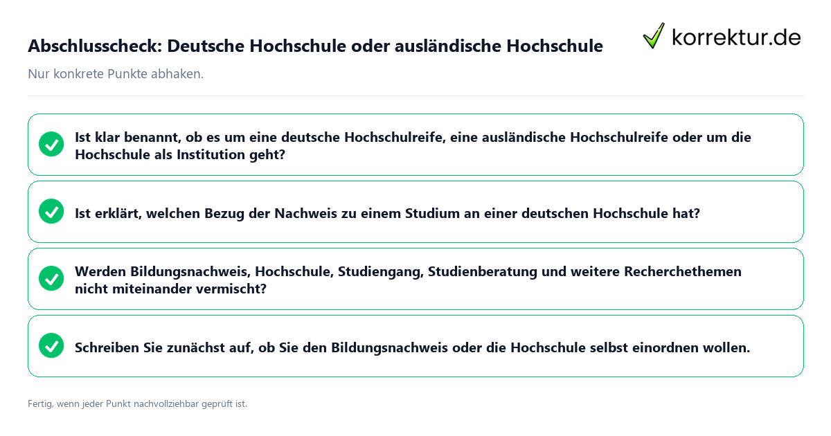 Abschlusscheck: Deutsche Hochschule oder ausländische Hochschule Konkreter Abschlusscheck zu Deutsche Hochschule oder ausländische Hochschule