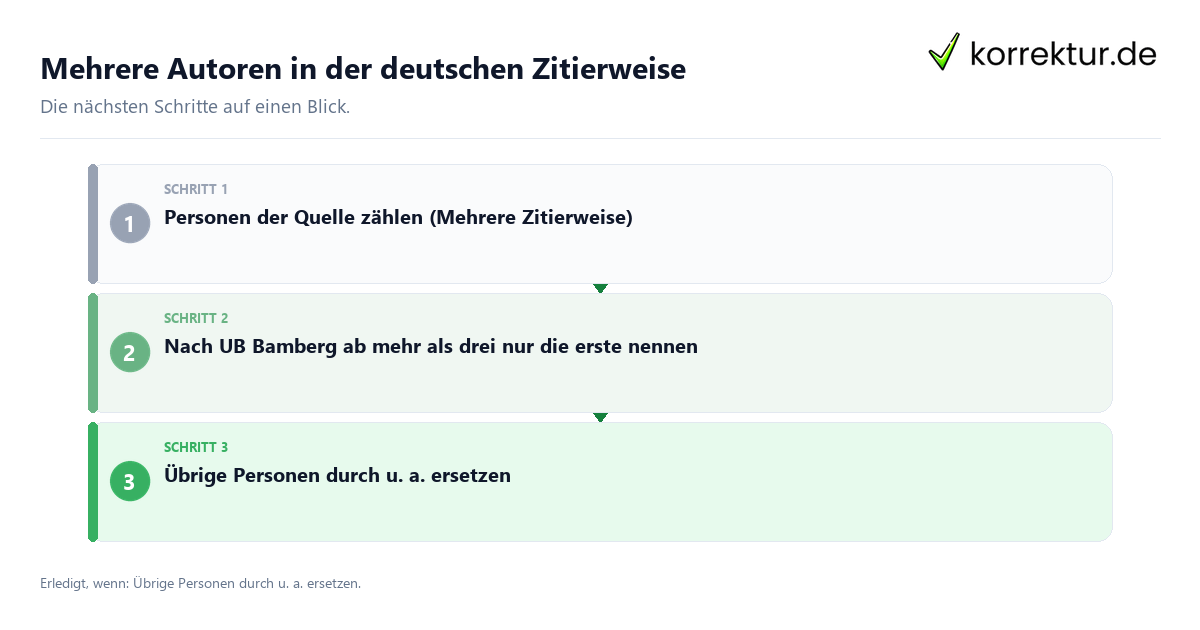 Mehrere Autoren in der deutschen Zitierweise mit einem Ablauf aus Prüfung, Kontakt und Dokumentation