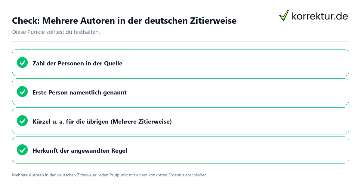 Mehrere Autoren in der deutschen Zitierweise mit einer themenspezifischen Checkliste