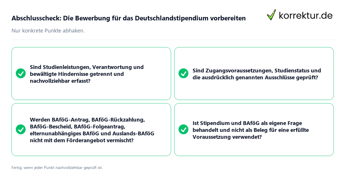 Konkreter Abschlusscheck zu Die Bewerbung für das Deutschlandstipendium vorbereiten