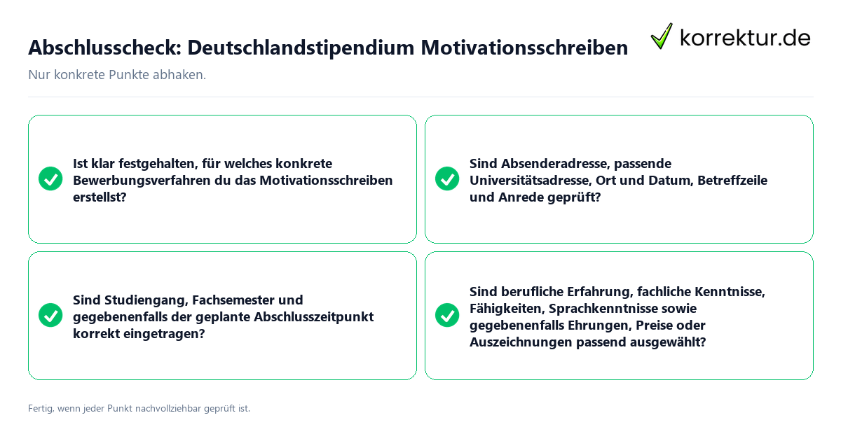 Konkreter Abschlusscheck zu Deutschlandstipendium Motivationsschreiben