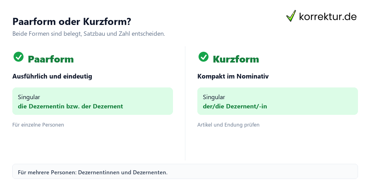 Paarform oder Kurzform? Dezernent richtig gendern: Formen sicher verwenden mit Paarform und Kurzform
