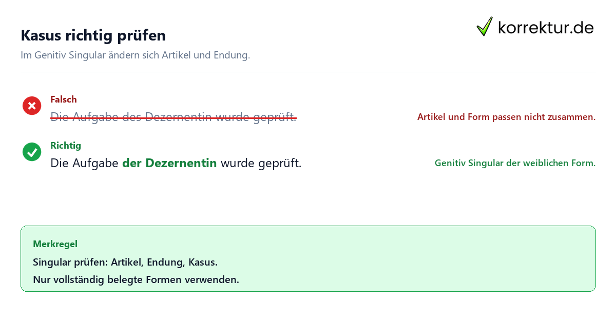 Kasus richtig prüfen Dezernent richtig gendern: Formen sicher verwenden im Kasus prüfen